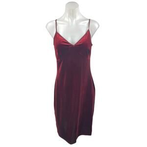 1.State Red Velvet Velour Sleeveless Cami Camisole Midi Tank Slip Dress Size M